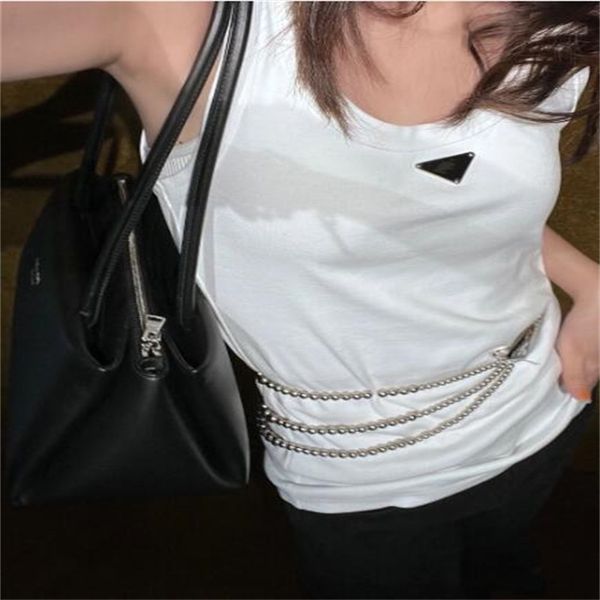 

luxury designer womens t shirts summer women tees crop embroidery off shoulder black tank casual sleeveless backless shirts solid color ves, White