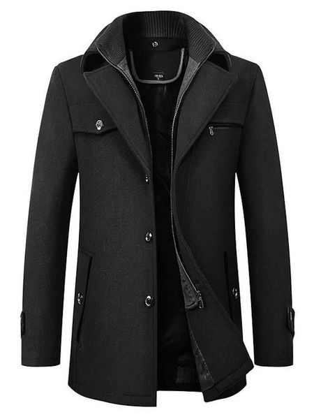 

men's winter coat wool coat overcoat business camping hiking winter wool windproof warm outerwear clothing apparel basic essential soli, Black;brown
