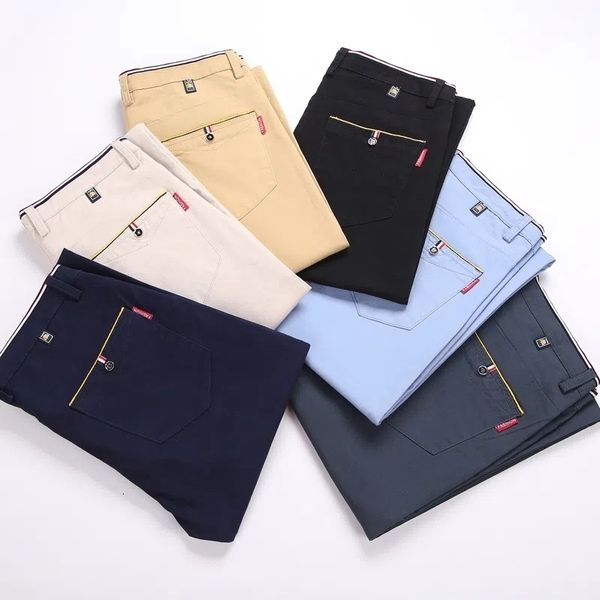 

men's pants spring summer men thin suit korean fashion business office streetwear male clothing casual loose solid straight trousers 23, Black
