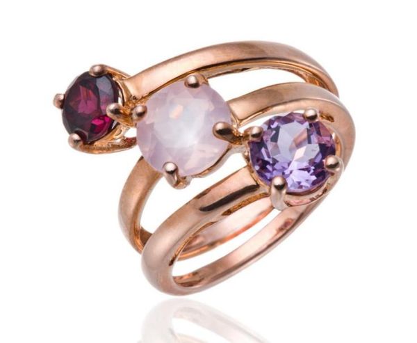 

wholerose gold over silver ring classic 3stone rose quartz amethyst garnet gemstone fine jewelry5258999
