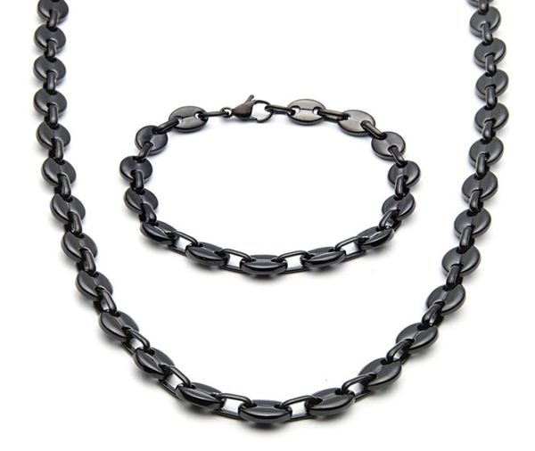 

fashion jewlery 9mm wide brand new menwomen039s silverblackgolg tone stainless steel coffee bean link chain necklace bracele9190466, Silver