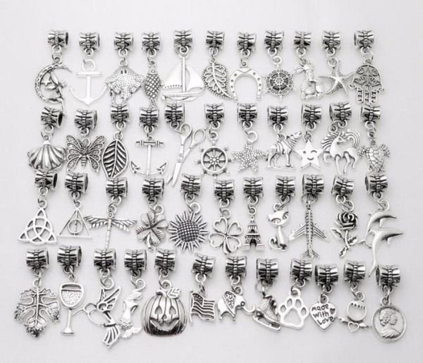 

100pcs mixed vintage pendant big hole beads fit charms bracelets necklace diy jewelry making7163531, Bronze;silver