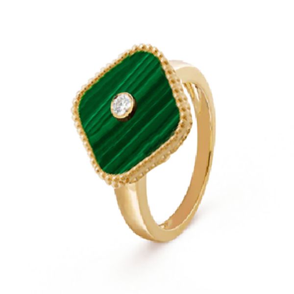 

rins women luck four cleef clover gold ring women designer jewelery diamond green stone copper alloy womens mens luxury wedding rings annive, Silver