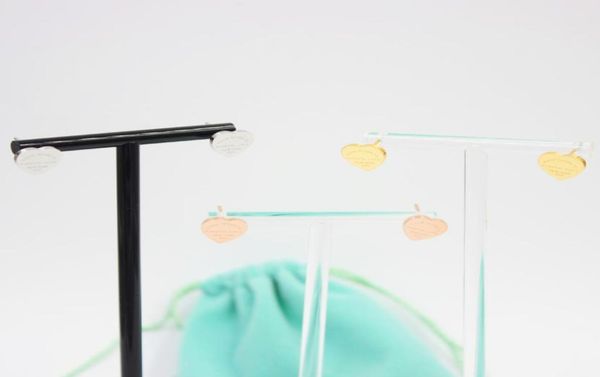 

luxury heart love earrings for women gold color stainless steel stud earrings with english letters fine jewelry gift7243485, Golden;silver