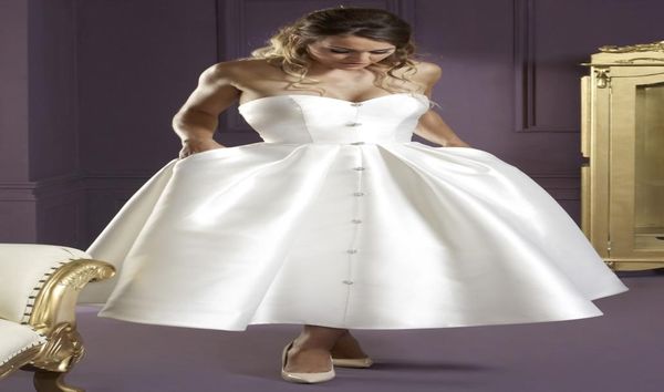 

satin tea length short wedding dresses with pockets aline sweetheart 1950s vintage wedding gowns short bridal gowns for second we9267333, White