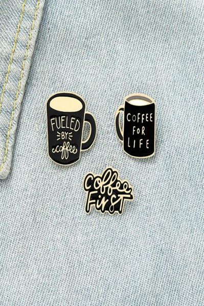 

black romantic coffee cup enamel pins yellow fashion lapel scarf pin coffee fist for friend gift6249580, Gray