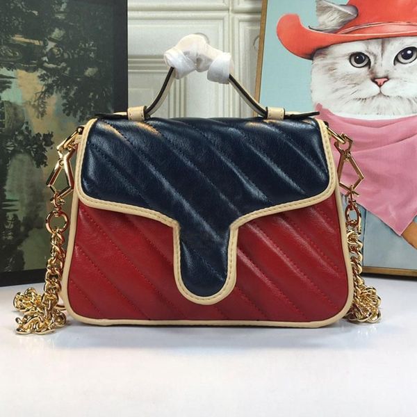 

2023 chain messenger bag shoulder bags women purse handbag patchwork color thread genuine leather hasp letter hardware smooth surface high q, Black;red