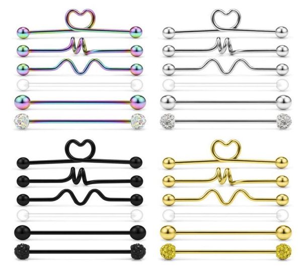 

6pcs steel industrial piercing jewelry pack industrial barbell earrings bar stainless cartilage tragus piercing jewelry5664927, Golden;silver