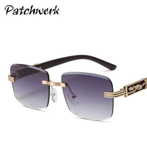 

ins trendy leopard head frameless gradient sunglasses hip hop glasses male, White;black
