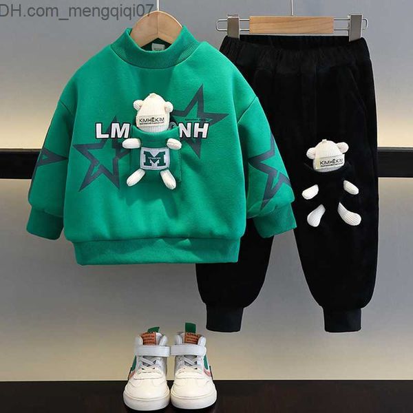 

clothing sets somenie boys and girls autumn plush thick set children's hoodie coat trousers 2pcs clothing children's youth clothin, White
