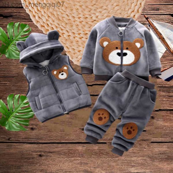 

clothing sets baby boy and girl clothing set wool children's hooded jacket and pants 3-piece set children's and children's wa, White