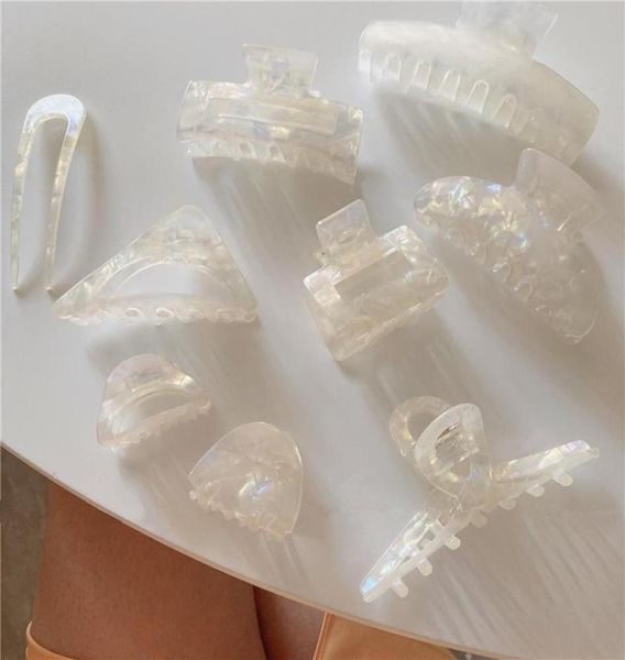 

summer romantic white acrylic geometric hair claw bohemian smooth irregular hollow head clip for women wedding jewelry clips bar3005585, Golden;silver