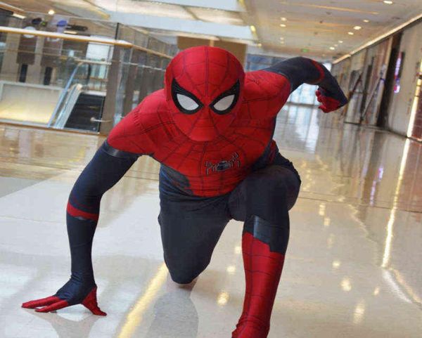 

theme costume far from home costume superhero zentai suit spider man cosplay for men women jumpsuit bodysuit carnival party costum9680018, Black;red