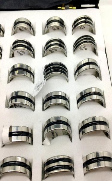 

50pcs black stainless steel fashion mens women jewelry ring wedding party gift rings whole lots3552542, Silver