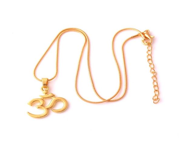 

india gold color yoga charm pendant ohm hindu buddhist aum om hinduism wheat chain necklace jewelry2377270, Silver