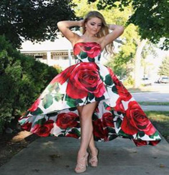 

flower printing prom dresses deep strapless prom gowns train backless formal evening dresses long for women3632123, Black