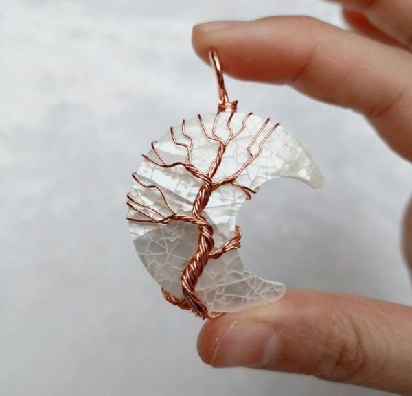 

hopearl jewelry crescent moon white abalone shell pendant with rose gold tree of life 6 pieces5371203, Silver