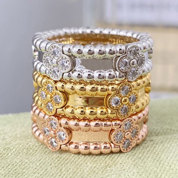 

wedding rings zlxgirl jewelry three plated color four leafs shape women's finger ring for wedding bridal jewelry high gold couple ring, Slivery;golden
