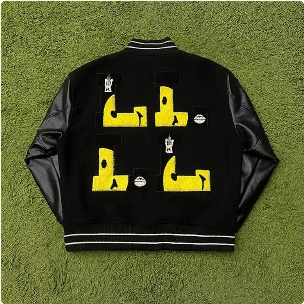

vintage patchwork letter high street jackets letter embroidered streetwear jacket coat men and women, Black;brown