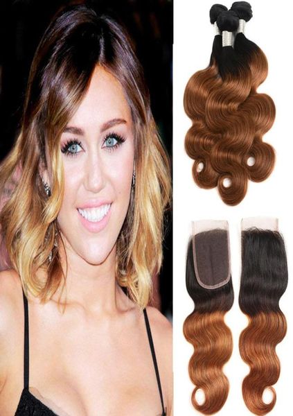 

malaysian 1b 30 body wave bundles with 4x4 lace closure 4 pieceslot human hair wefts with closures baby hairs extensions 1b306891517, Black;brown