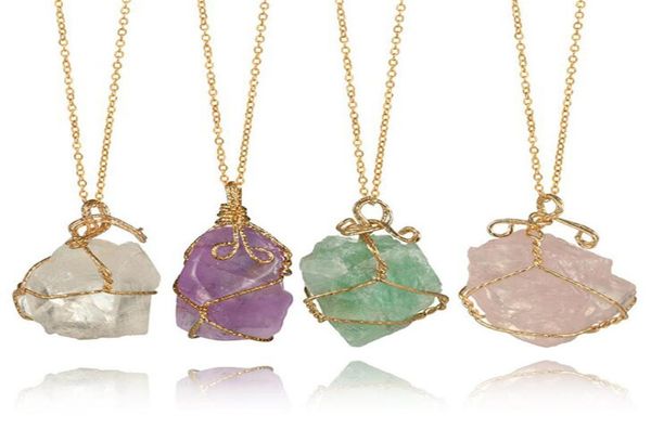 

necklaces designer jewelry colorful natural crystal stone quartz healing chakra pendant 18k gold plated women men necklace chokers9650915, Silver