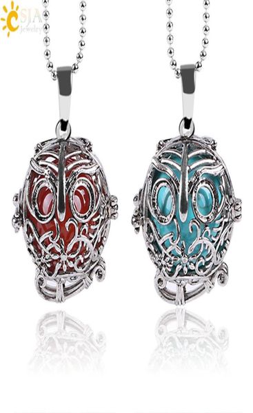 

csja owl animal retro silver essential oil perfume diffuser charms pendant necklace men women locket jewelry natural gemstone bead5695368