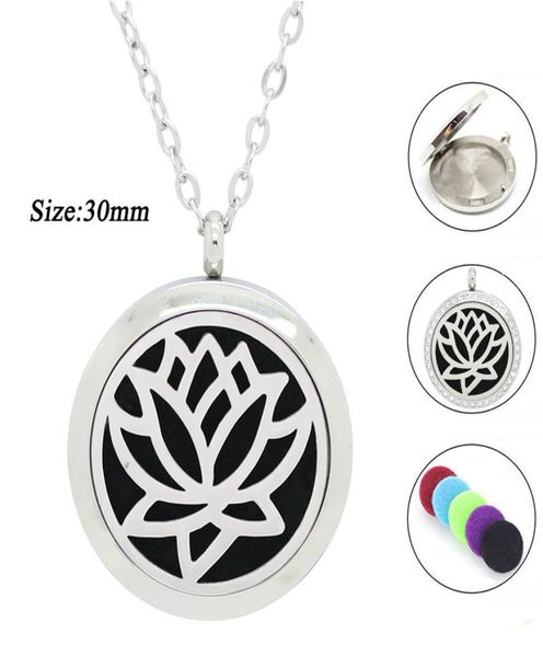 

fashion jewelry 316l stainless steel oil diffuser necklace 30mm lotus shape pendant necklace mangnetic aroma lockets with chain2543574, Silver