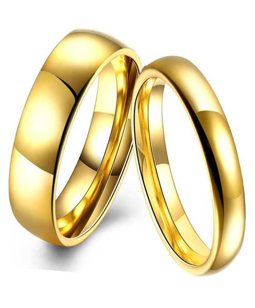 

classic stainless steel ring goldcolor wedding rings smooth lovers wedding alliance bridal jewellery sets couples ring2875505, Golden;silver