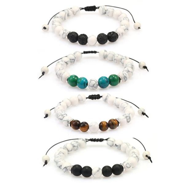

8mm handmade white agate black natural lava rock stone beads chakra bracelets for men women fashion elastic healing yoga bracelet 7168391