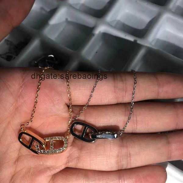 

aher mas designer luxury nacklace h family double ring pig nose necklace double character necklace small design simple clavicle chain jewelr, Silver