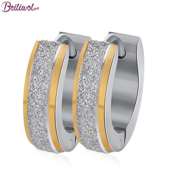 

whole beiliwol hoop earrings for women fashion jewelry 316l stainless steel scrub goldcolor wedding female drop no 9647417, Golden;silver