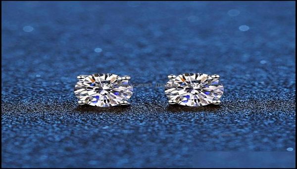 

stud earrings jewelry real 14k white gold plated sterling sier 4 prong diamond earring for women men ear 1ct 2ct 4ct 220211 drop d9792576, Golden;silver