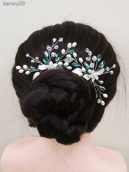 

bohe bridal hair pins emerald green rhinestone flower hair jewelry for bride women party hairpieces handmade wedding headdress l230704, White;golden