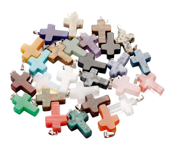 

sell charms cross beads pendant natural stone multicolor quartz agate crystal 1825mm diy jewelry making earring necklace for 1887542, Silver