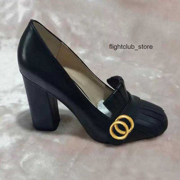 

metal ggity classic highheeled boat shoe designer button leather thick heel high heels 10cm head 100 cowhide round women dress shoes large s, Black