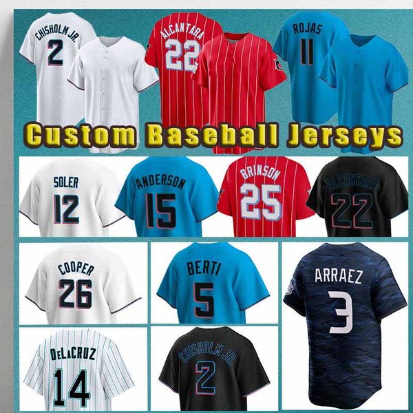 

2 jazz chisholm jr. 12 jorge soler baseball 3 luis arraez sandy alcantara nick fortes bryan de la cruz marlins jose fernandez jersey avisail, Blue;black