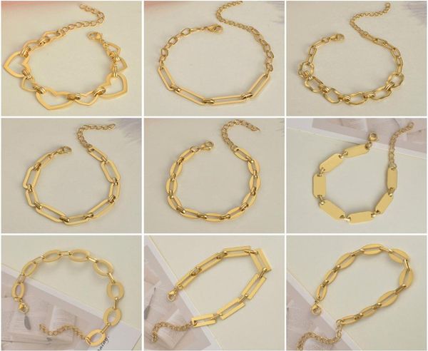 

retro stainless steel 18k gold plated paper clip link chain bracelet with extension chains3261024, Black