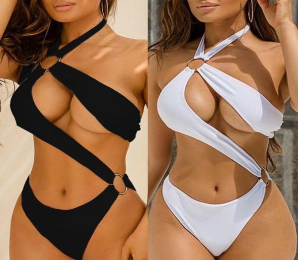 

2020 women onepiece halter bikini set ladies cutout bandage swimsuit beachwear9249406