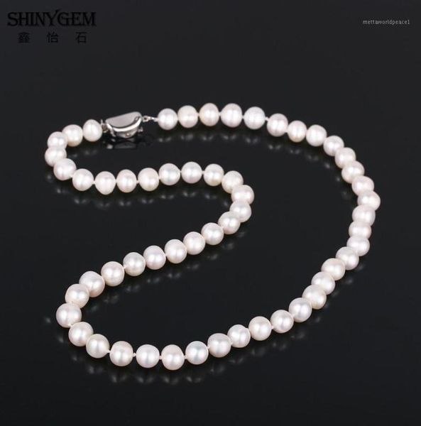 

shinygem natural 79mm freashwater pearl chocker near round white pearl women necklaces classic wedding jewelry elegant necklace16879512, Golden;silver