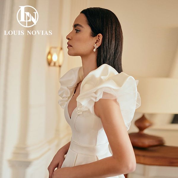 

a-line wedding dress 2023 fairy sweetheart cascading ruffles backless charming satin dress for bride princess vestidos de novia, White