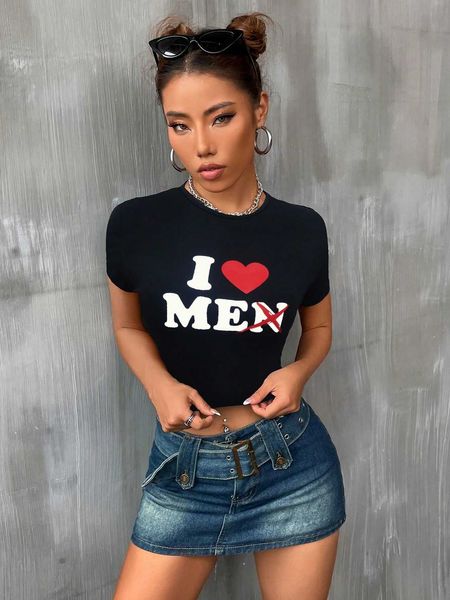 

women's fashion t-shirt heart slogan graphic crop, White
