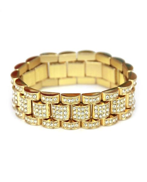 

gold fully iced out hip hop cz bracelet mens miami cuban bracelet men039s luxury simulated bling rhinestones fashion bangles 209473905, Golden;silver