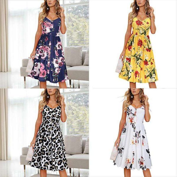 

wholesale fashion womens wear floral strap dress v neck high waist midi, Black;gray
