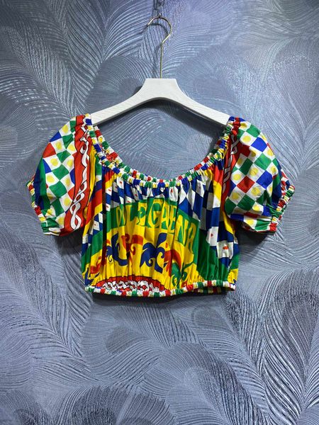 

women's blouses & shirts 2023 summer new cotton printed short top, White
