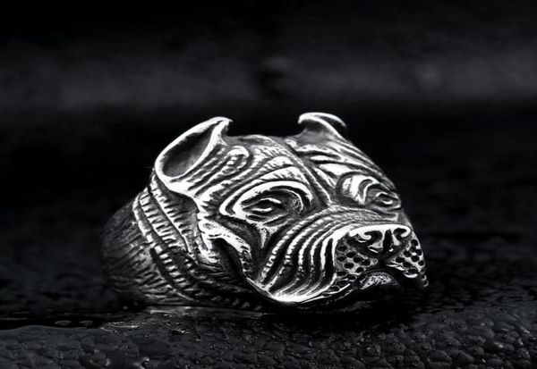 

men039s vintage stainless steel ring viking pitbull bulldog gothic pug dog head totem amulet punk animal jewellery for men boys2616145, Silver