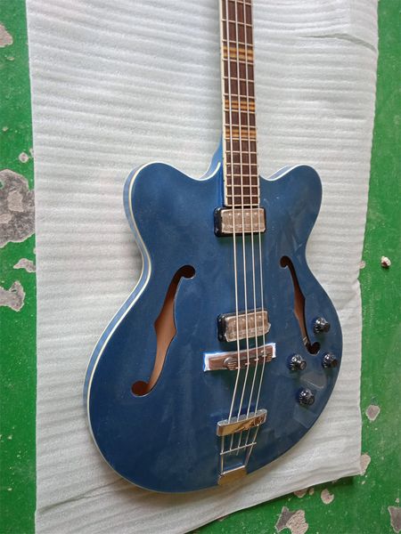 

electric guitar bass 4-string semi-hollow body blue ocean contemporary verythin bass guitar