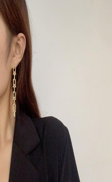 

2020 hiphop metal link chain long earrings for women punk jewelry vintage stud earring female tassel brincos rock party bijoux5203902, Golden;silver
