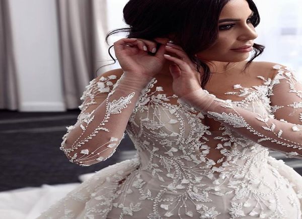 

wedding dresses mermaid bride bridal gowns long sleeves lace appliques detachable train removable skirt custom made plus size7836278, White