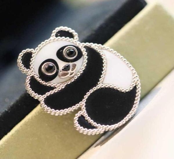 

luxury brand pure 925 silver jewelry gold lovely cute animals panda duck pig turtle horse natural gemstone brooches1827606312, Gray
