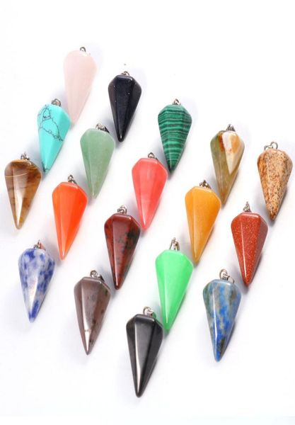 

personality charms natural stone quartz crystal turquoises opal tiger eye beads pendant pendulum for diy jewelry making necklace2537832, Bronze;silver